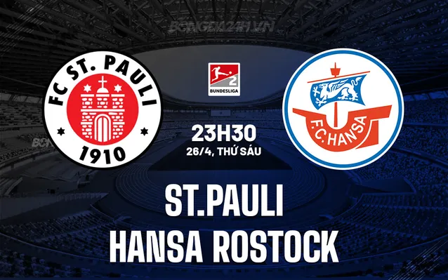 Soi kèo bóng đá Bundesliga 2:St Pauli vs Hansa Rostock,23h30 ngày 26/4/2024